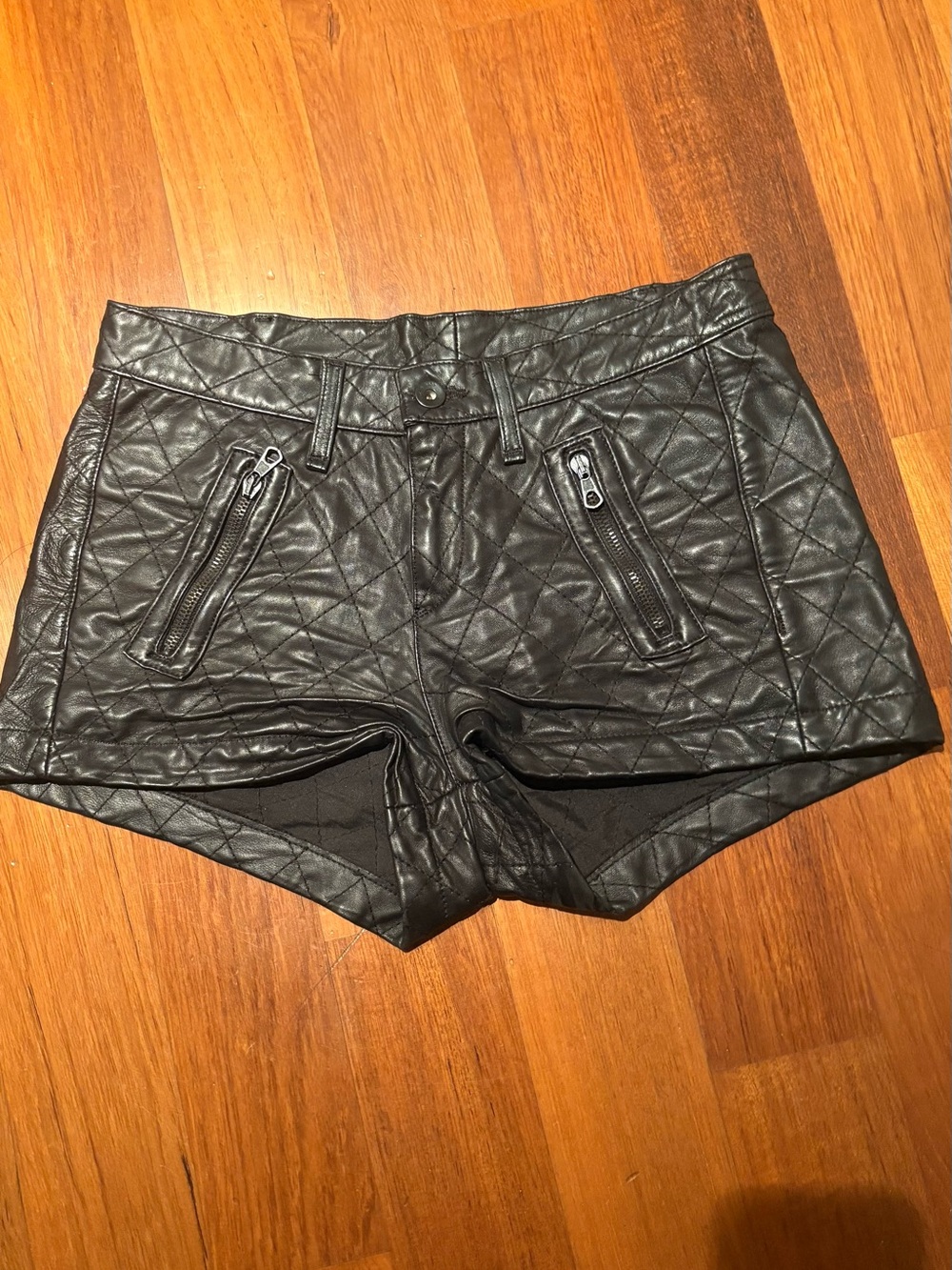 rag & bone 100 lamb skin leather Black Quilted Leather Jean Shorts